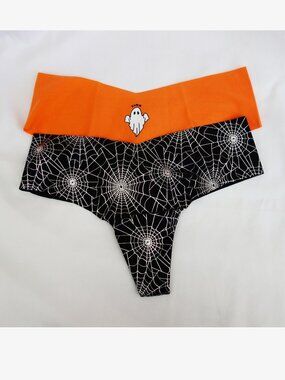 Victoria's Secret PINK 2-Pack NO-SHOW Thong Halloween Ghost Panties (S) NWT!